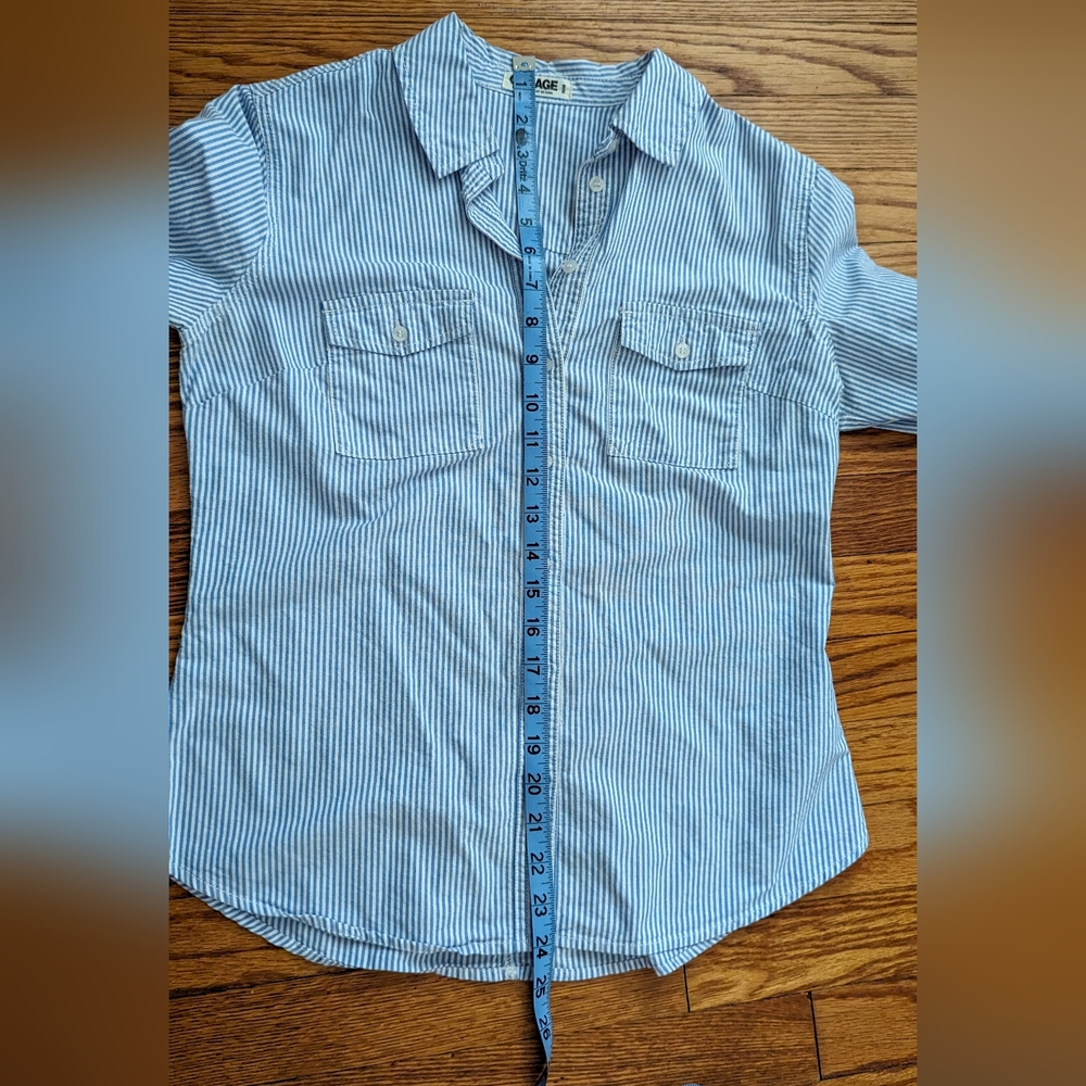 Garage Blue and White Soft Cotton Fitted Button Up Long Sleeve Collared Shirt - Picture 9 of 9